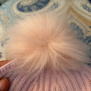 Pink Beanie with Rhinestone Accents and Puff Ball